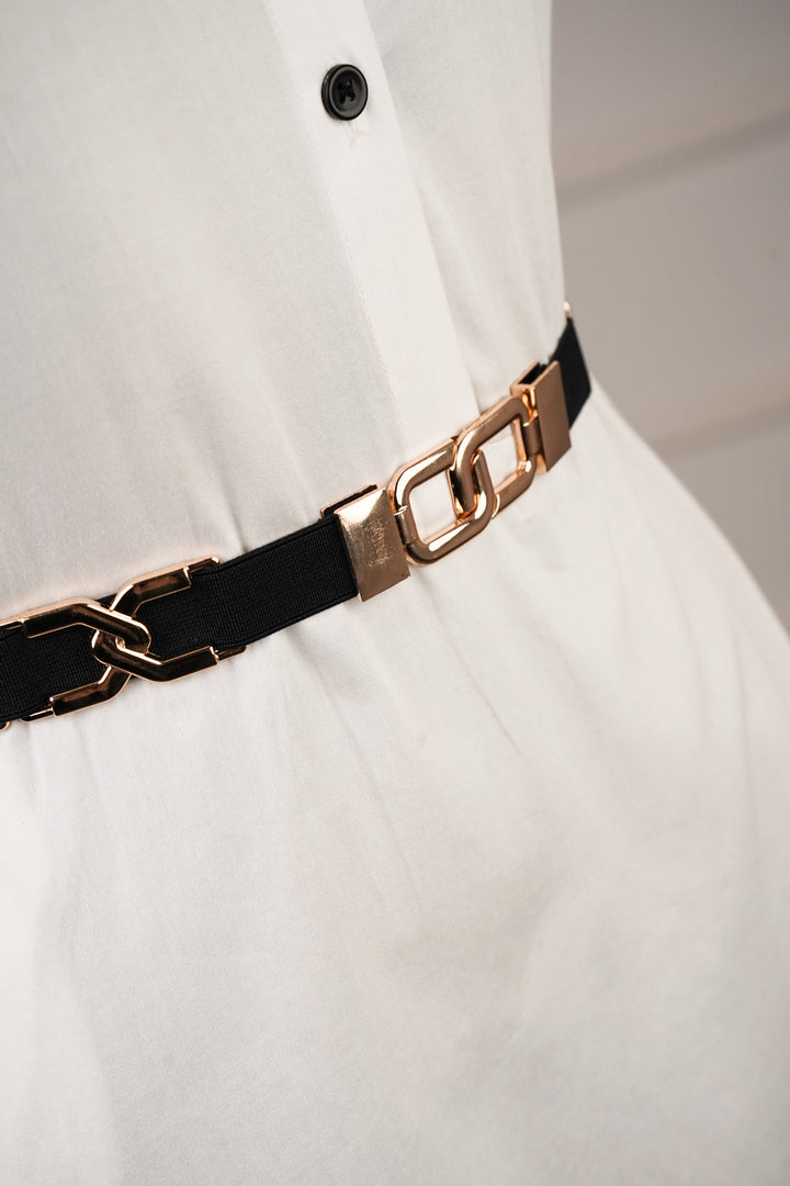 Solid Golden Buckle Elasticated Belt