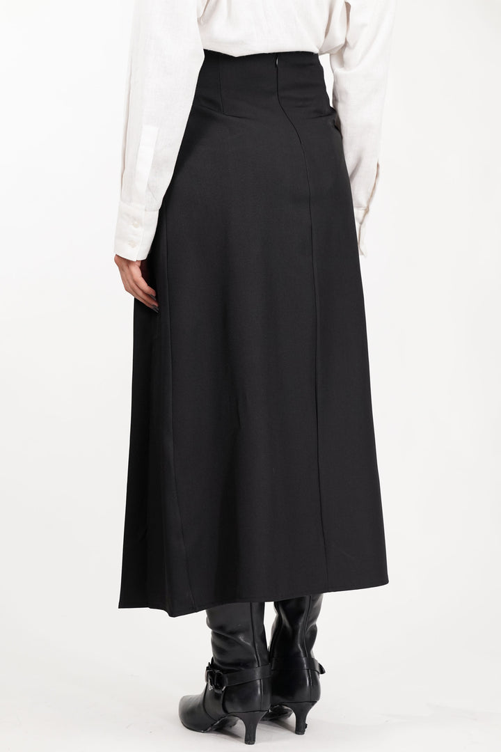 Black Dual Belt Pleat Skirt