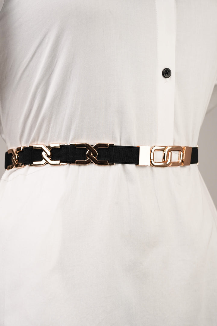 Solid Golden Buckle Elasticated Belt