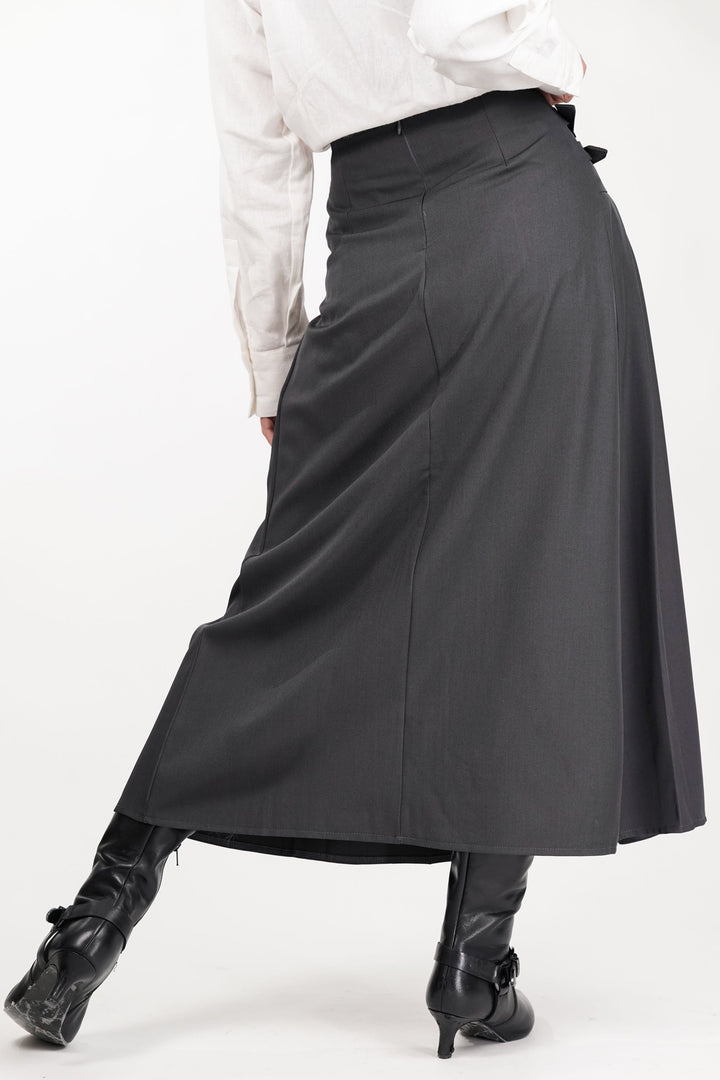 Gray Dual Belt Pleat Skirt