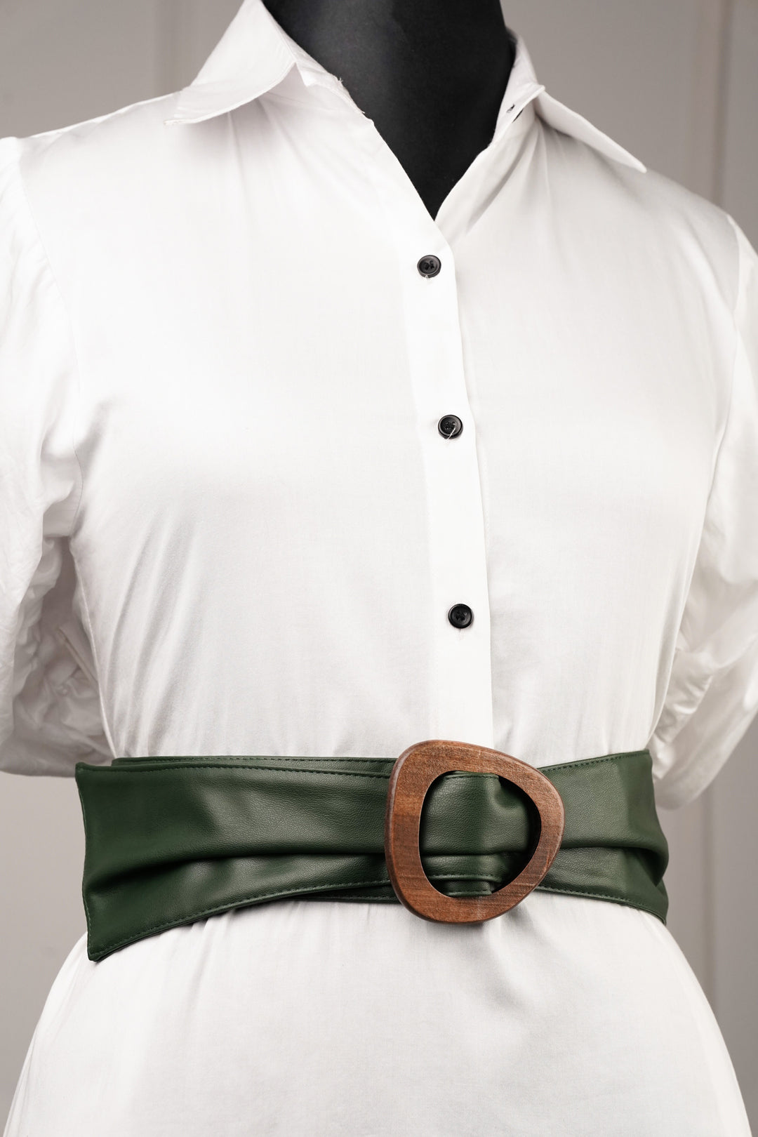 Wooden Buckle Green Waist Belt