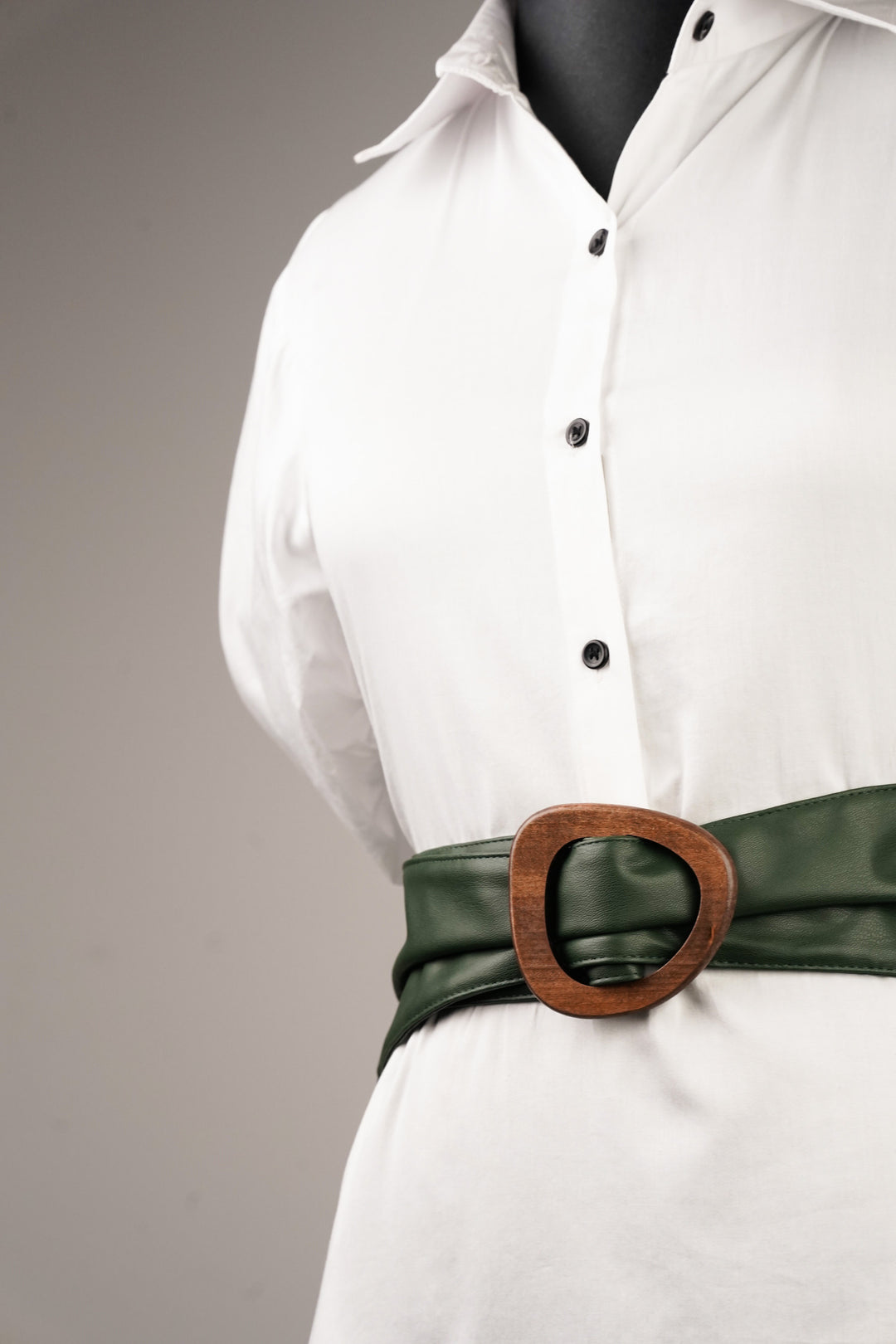 Wooden Buckle Green Waist Belt