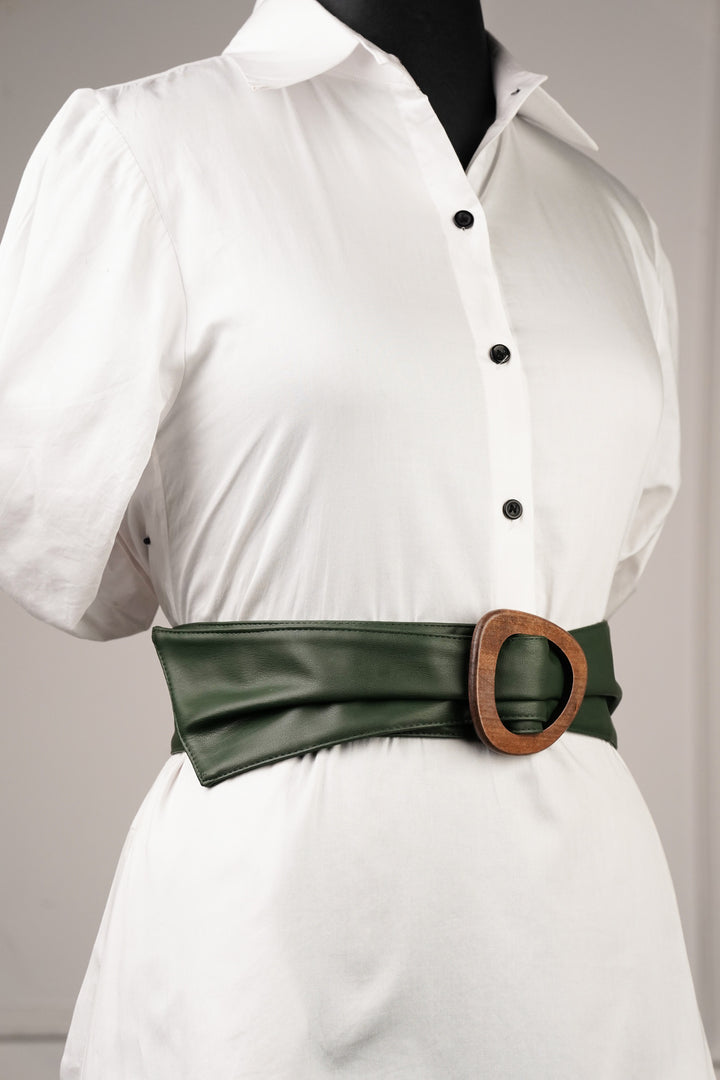 Wooden Buckle Green Waist Belt