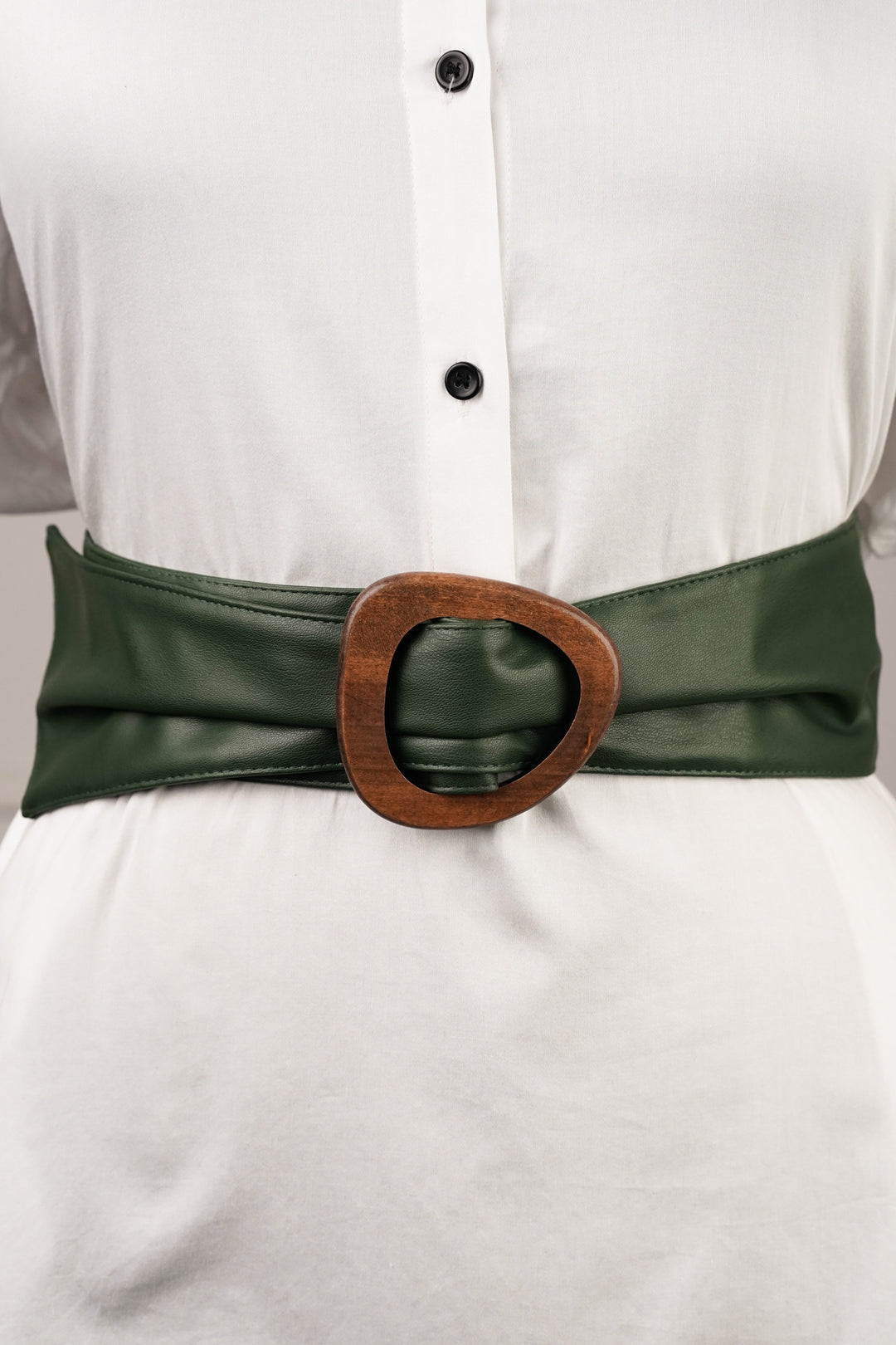 Wooden Buckle Green Waist Belt