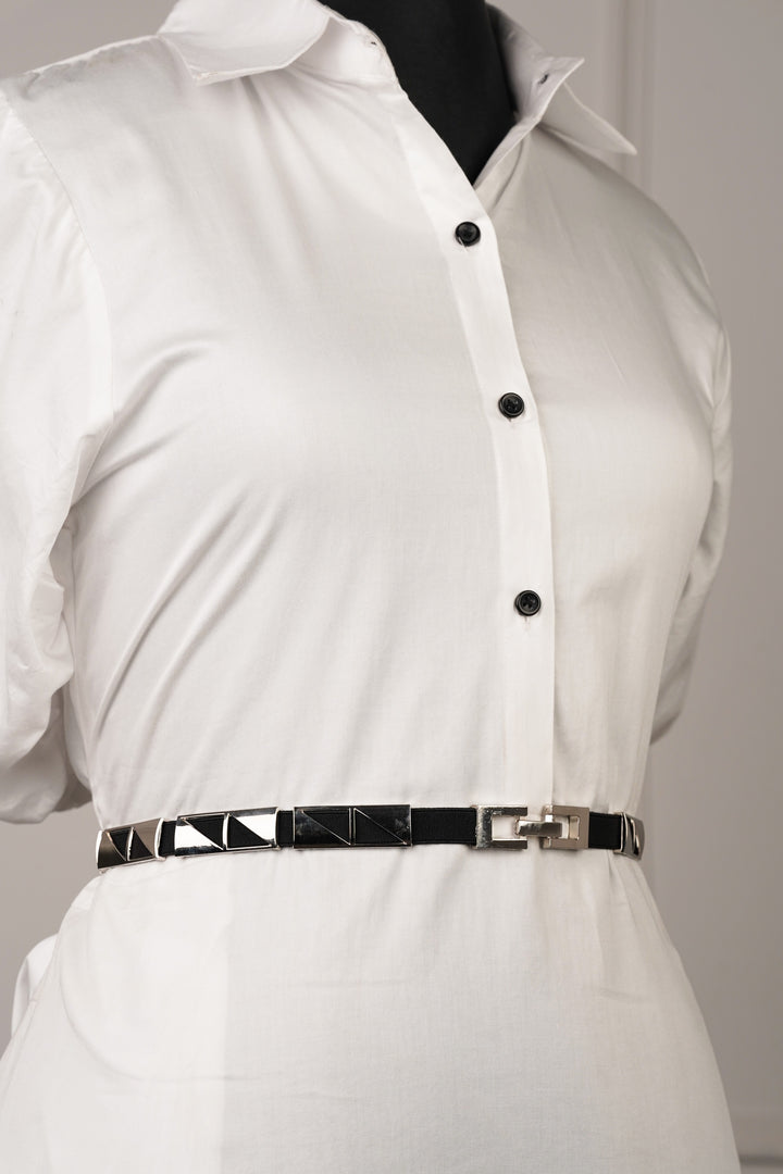 Silver Rectangle Elasticated Belt