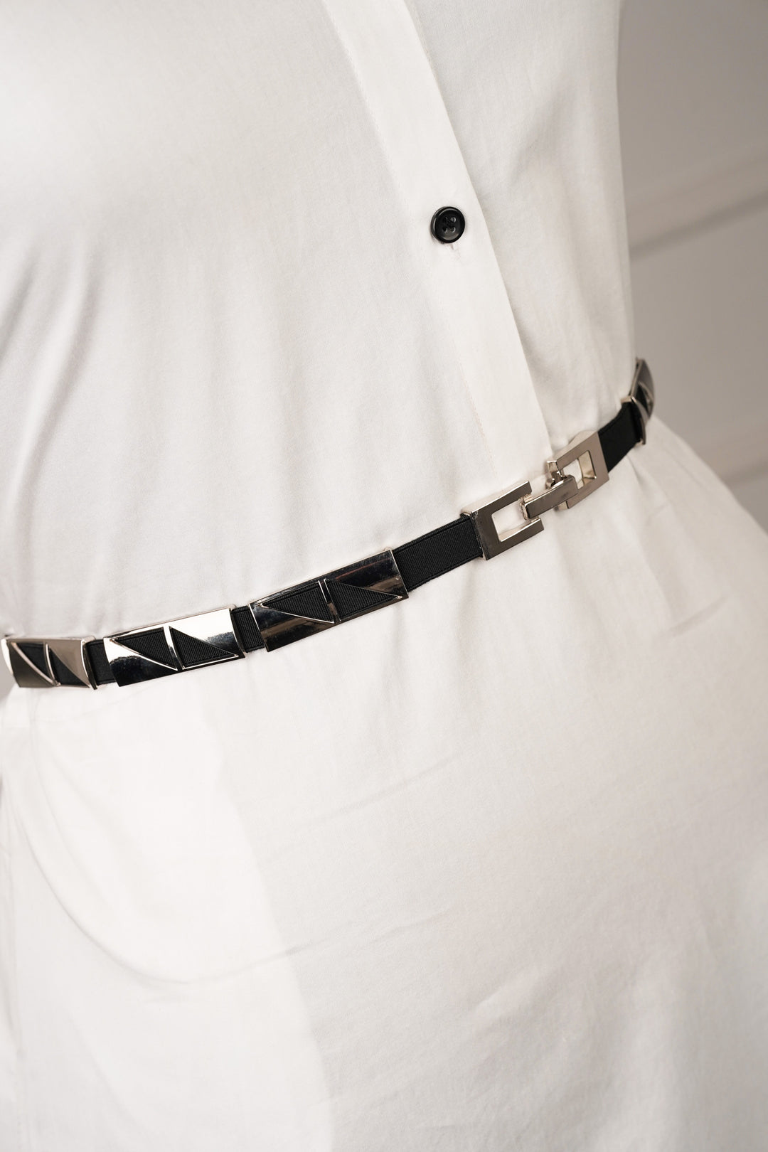 Silver Rectangle Elasticated Belt