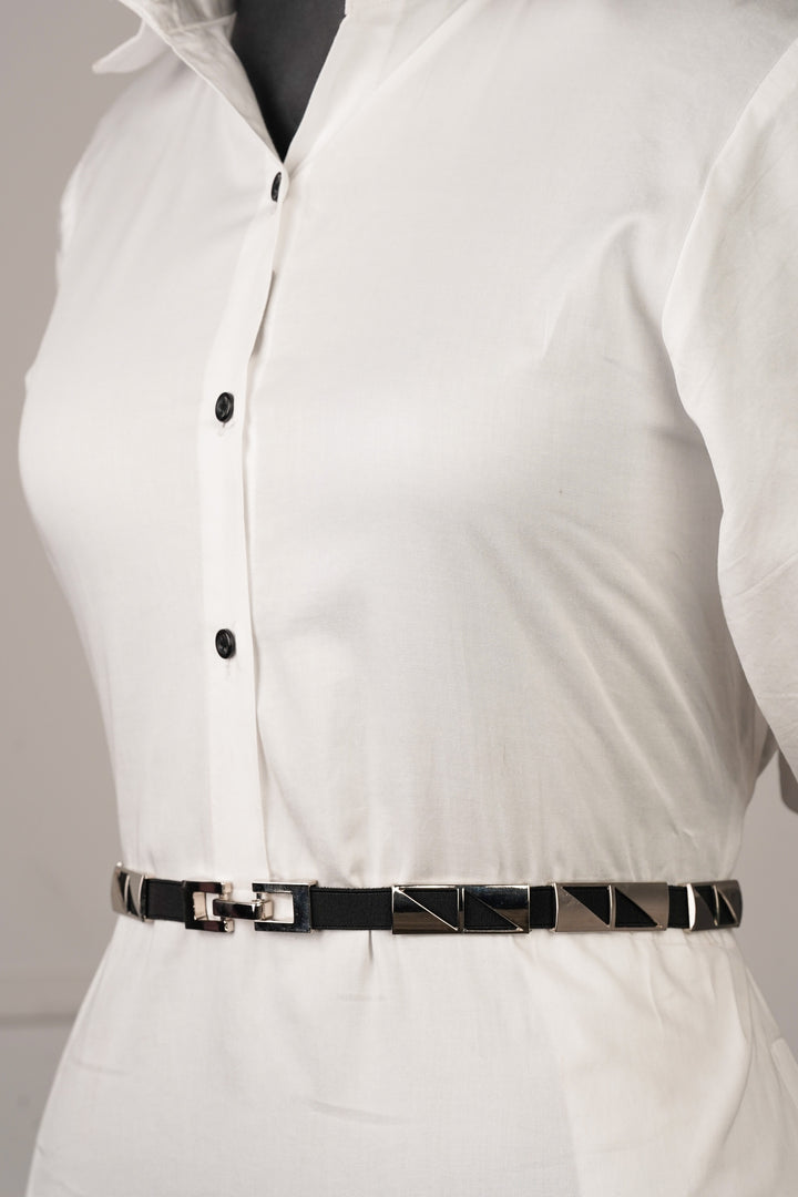 Silver Rectangle Elasticated Belt