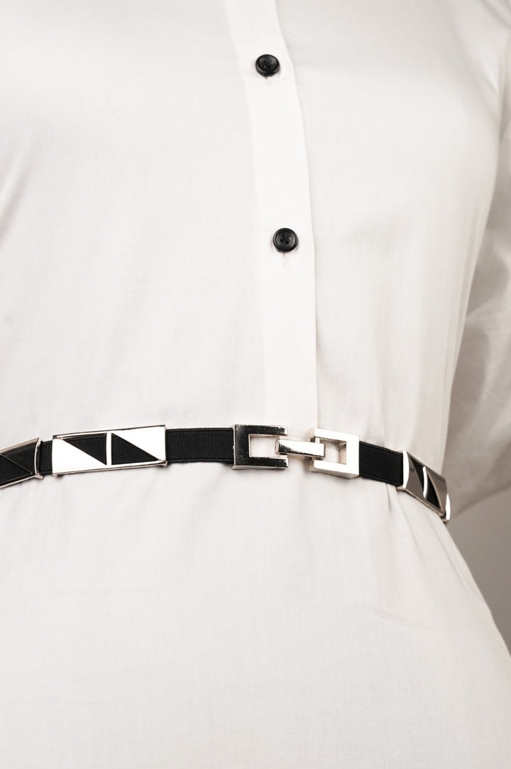 Silver Rectangle Elasticated Belt