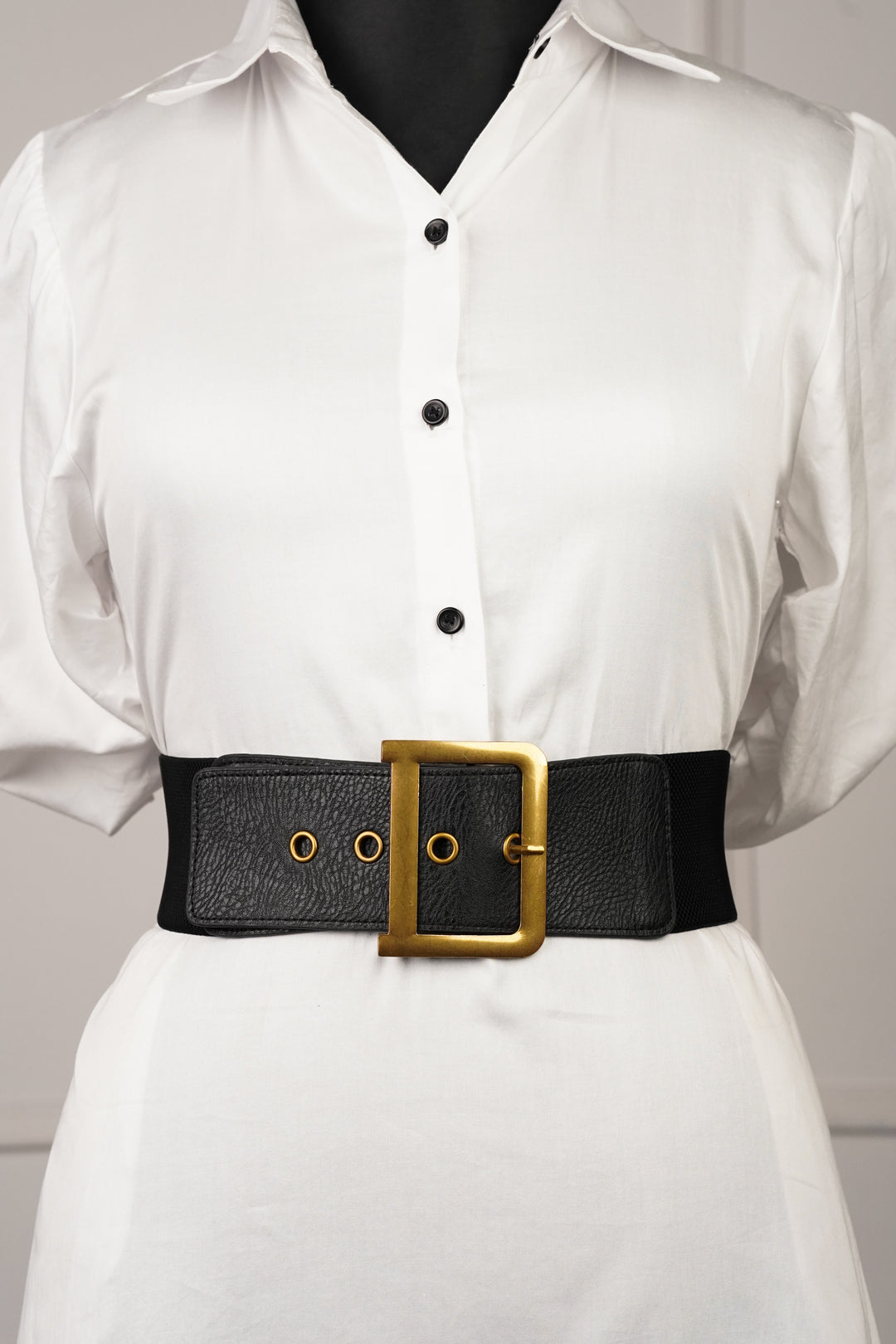 Black Leather Belt With Chunky Buckle