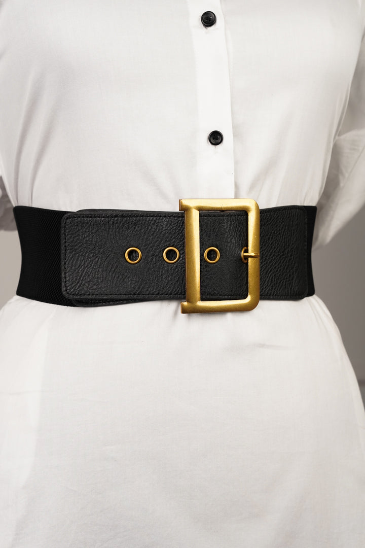 Black Leather Belt With Chunky Buckle