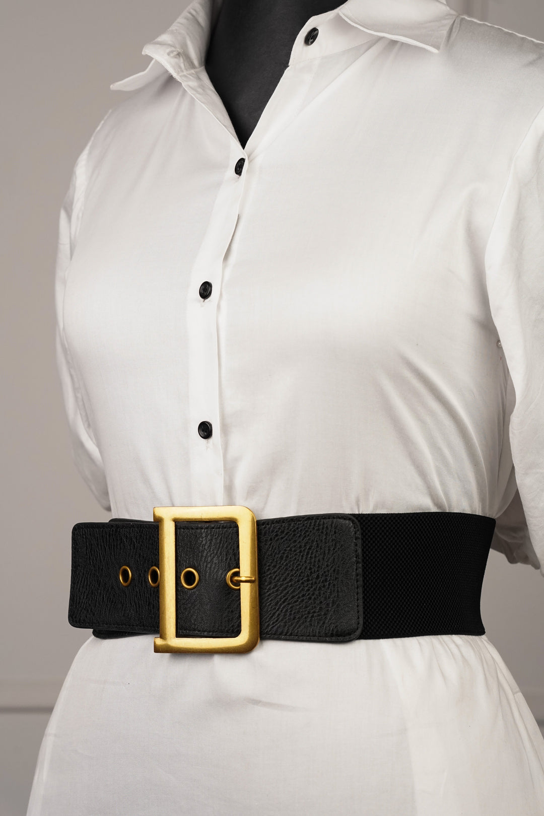 Black Leather Belt With Chunky Buckle