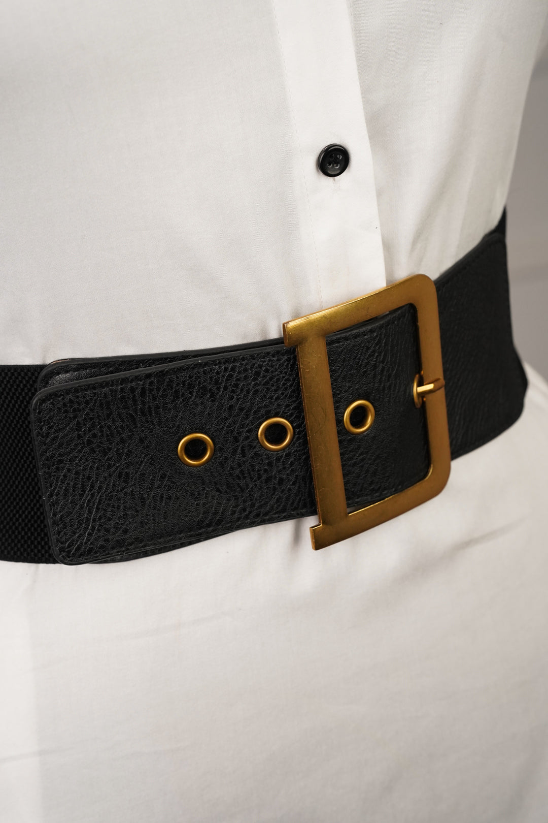 Black Leather Belt With Chunky Buckle