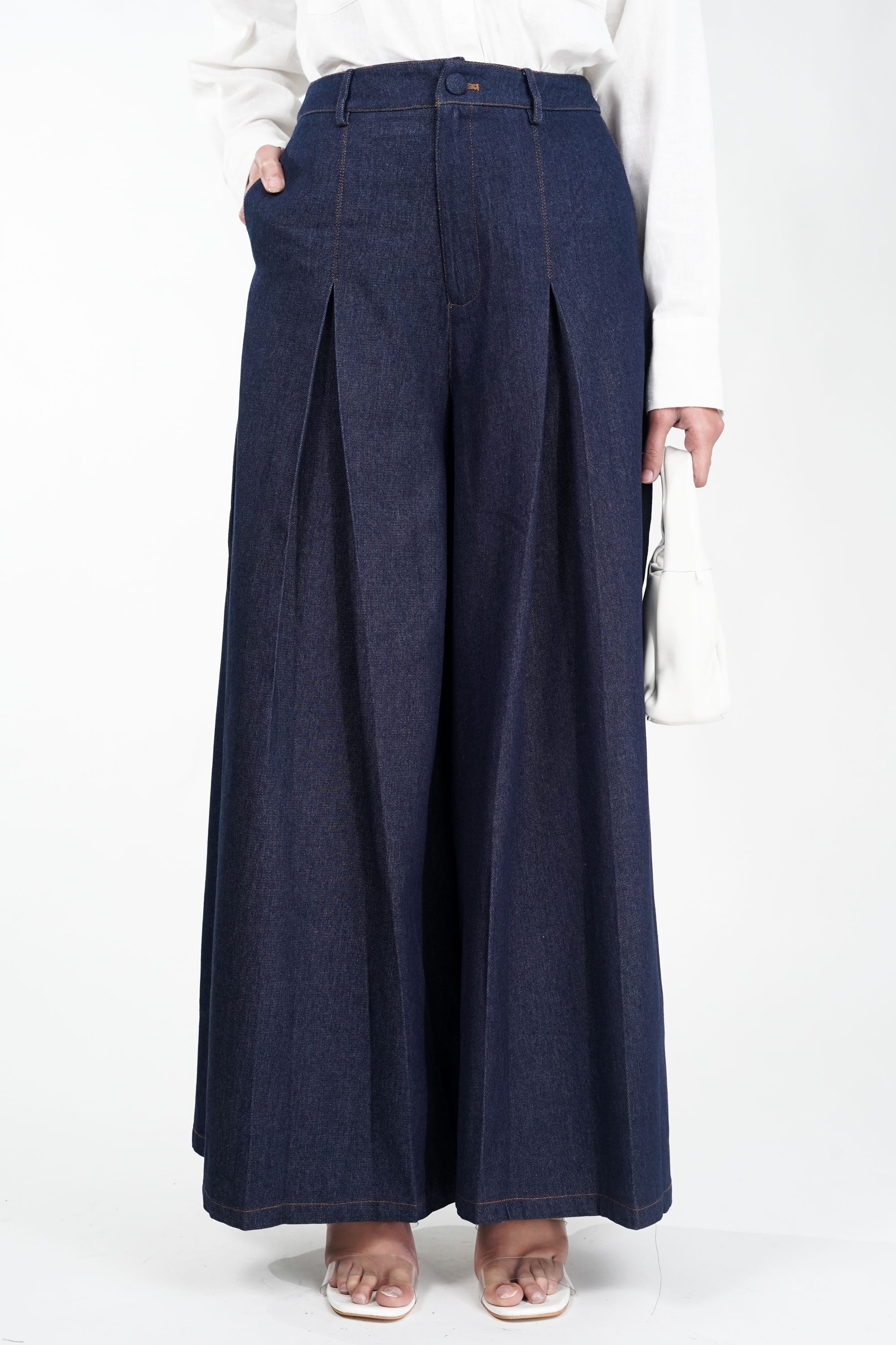 YOKE HI WAIST BELTED TROUSERS(FOG BLUE) YOKE / HI WAIST BELTED