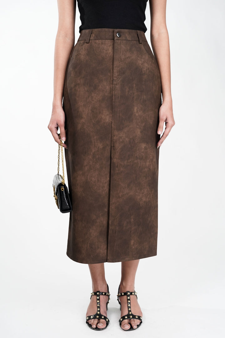 Autumn Tan Leather Skirt