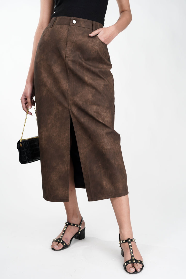 Autumn Tan Leather Skirt