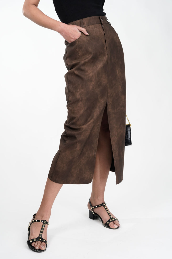 Autumn Tan Leather Skirt