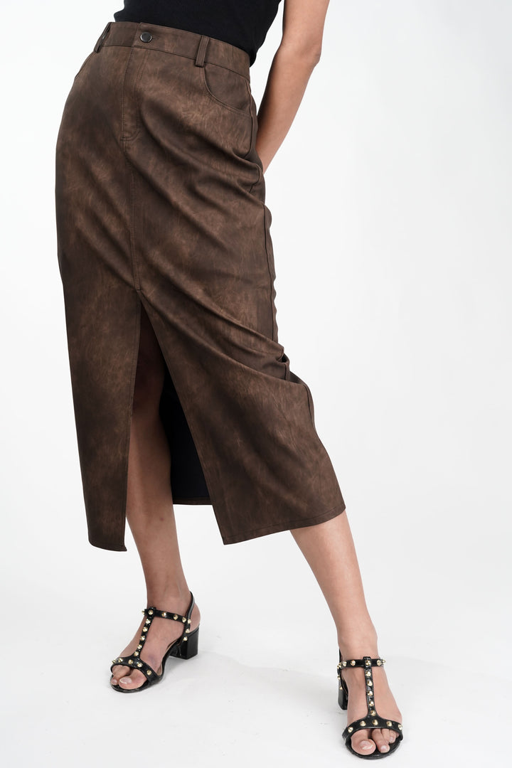 Autumn Tan Leather Skirt