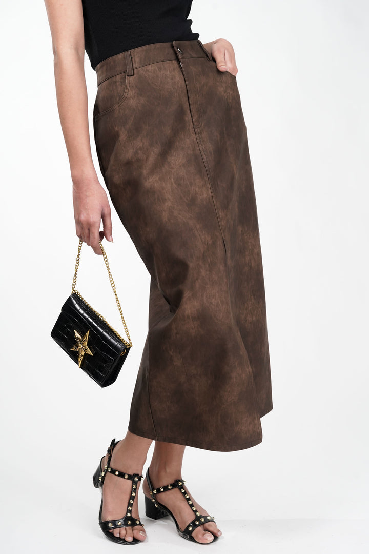 Autumn Tan Leather Skirt