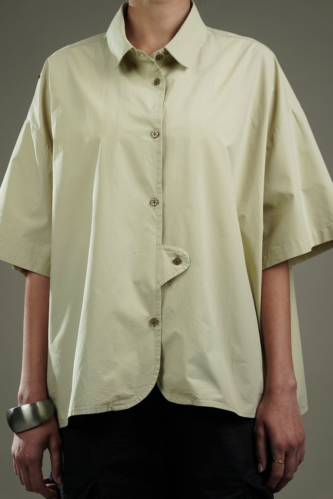 Flower Button Rounded Hem Shirt