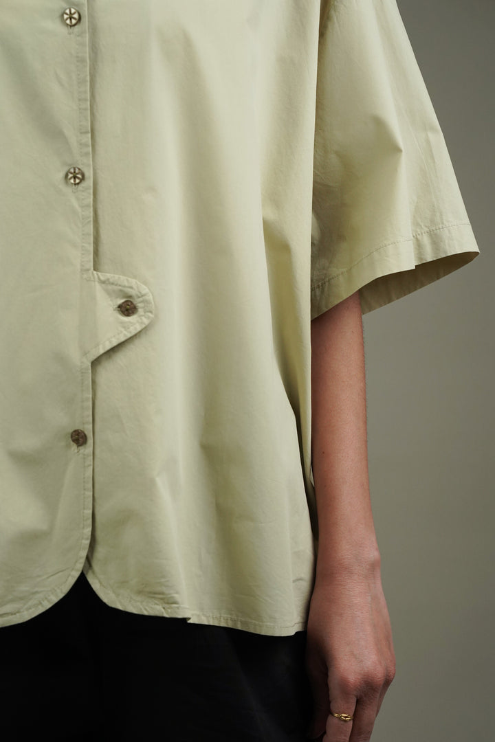 Flower Button Rounded Hem Shirt