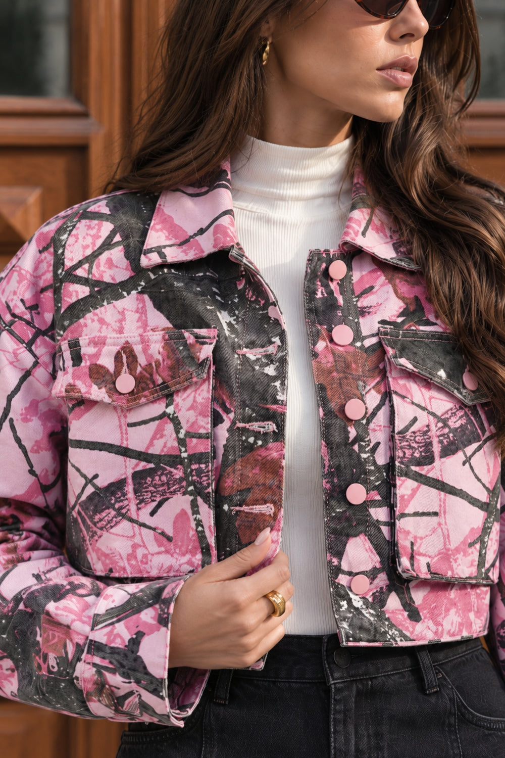 Printed denim jacket women
