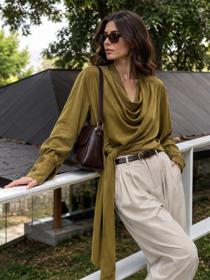 Matcha Draped Wrap Top