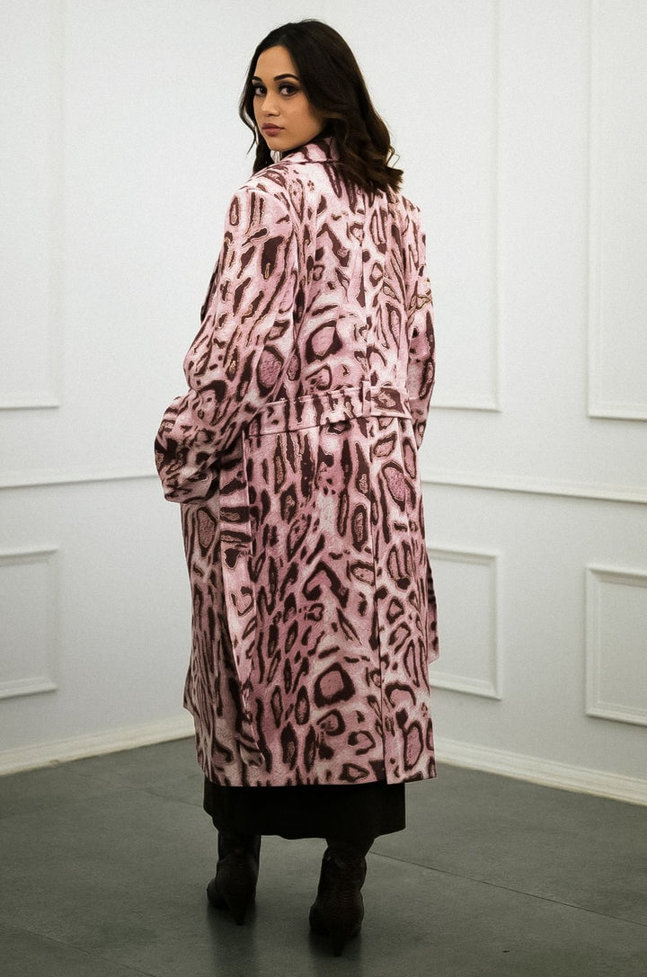 Pink Leopard Print Statement Coat  Luxurious Suede Material