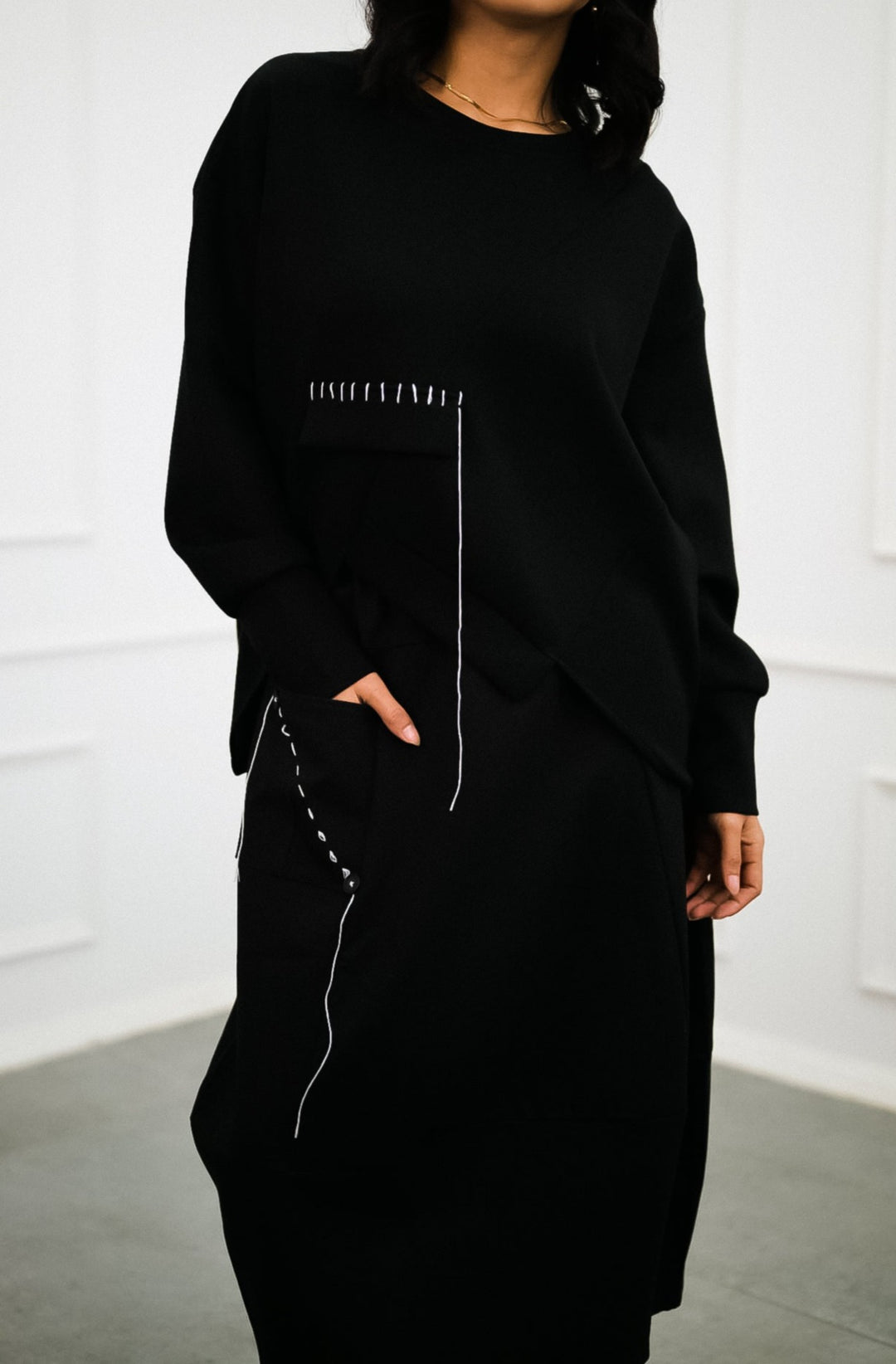 Cushy Black Skirt-Sweatshirt Combo for Relaxed Style