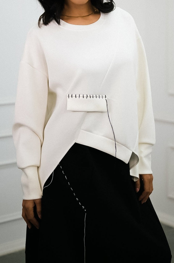 Comfortable Off-White Skirt and Sweatshirt Coord Set