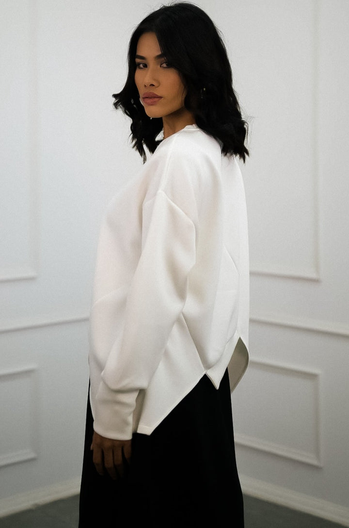Off-White Skirt-Sweatshirt Coord Set Casual Elegance Defined