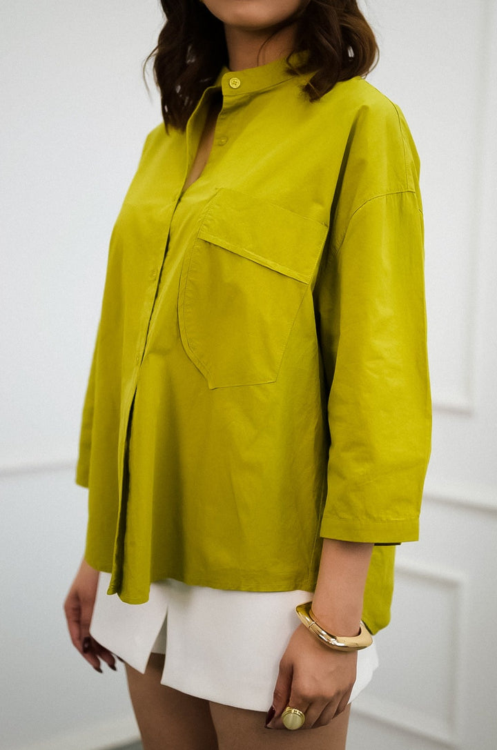 Fashionable Women's Longline Green Shirt Image