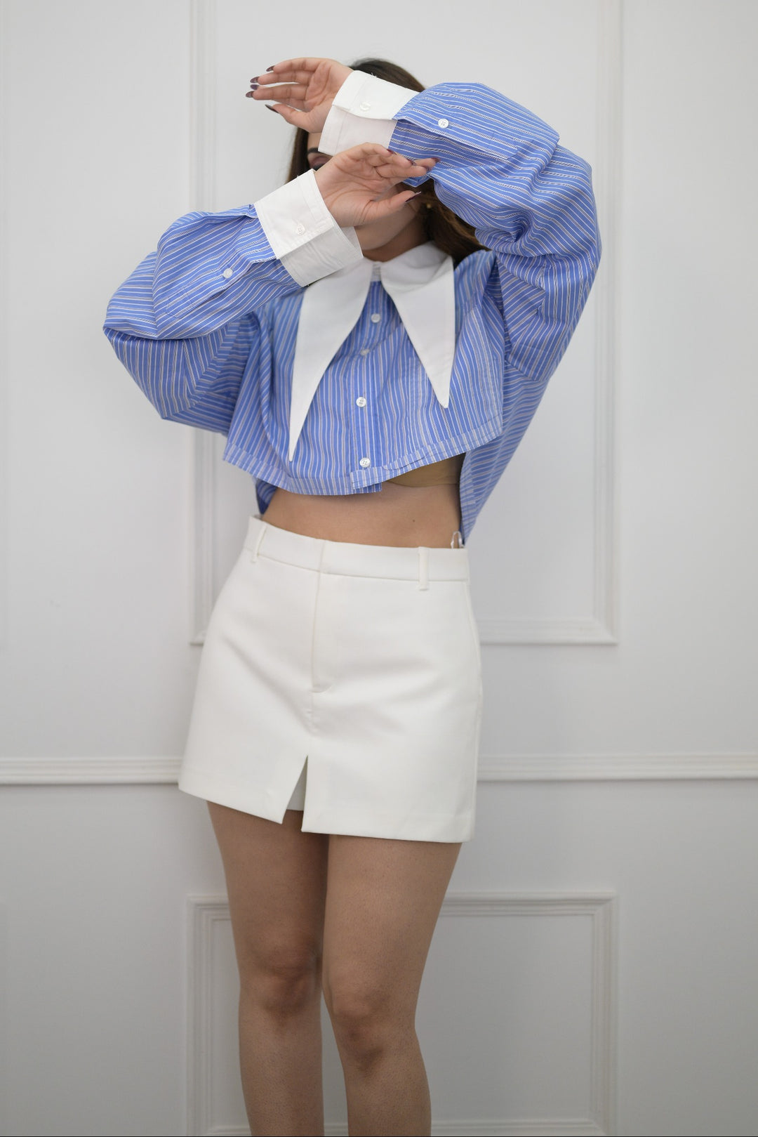 Cropped Shirt with Statement Collars