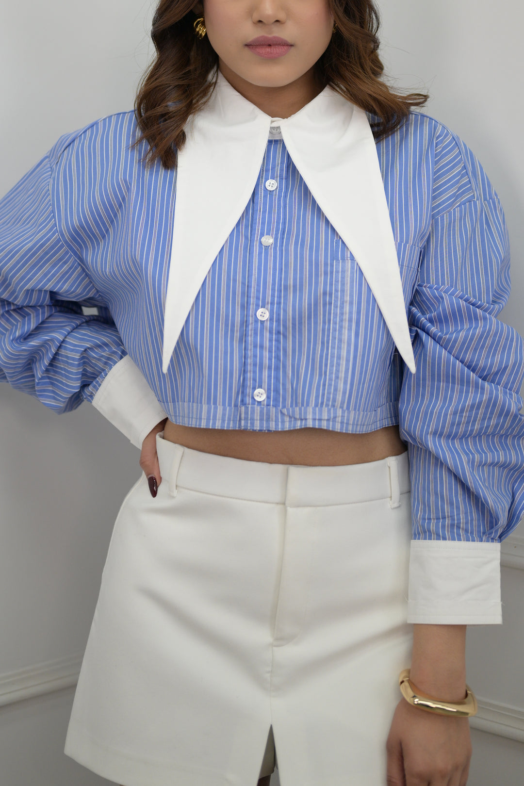 Cropped Shirt with Statement Collars