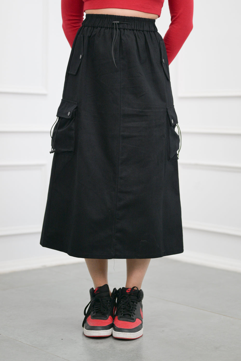 Womens black street style cargo skirt