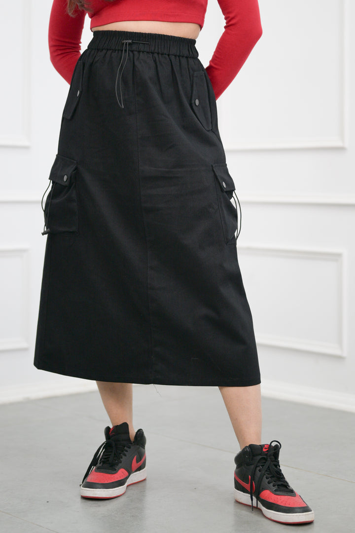 Black Street Style Cargo Skirt