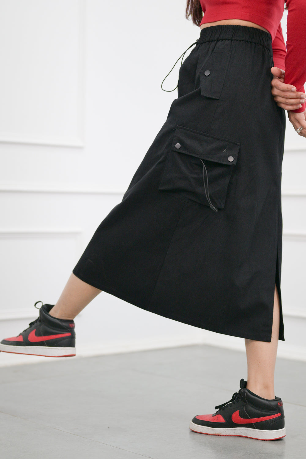 Black street style cargo skirt