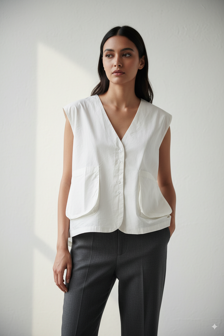 Gridlock White Cotton Vest