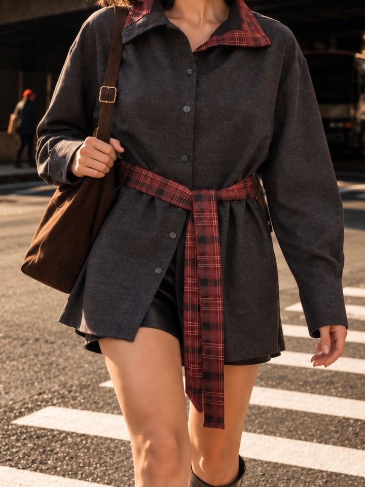 Raven Plaid Belted Shacket