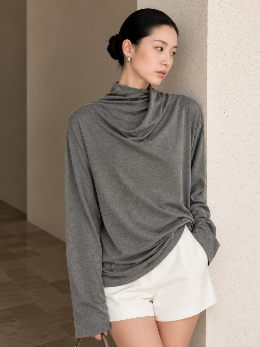Pebble Grey Cowl-Neck Top