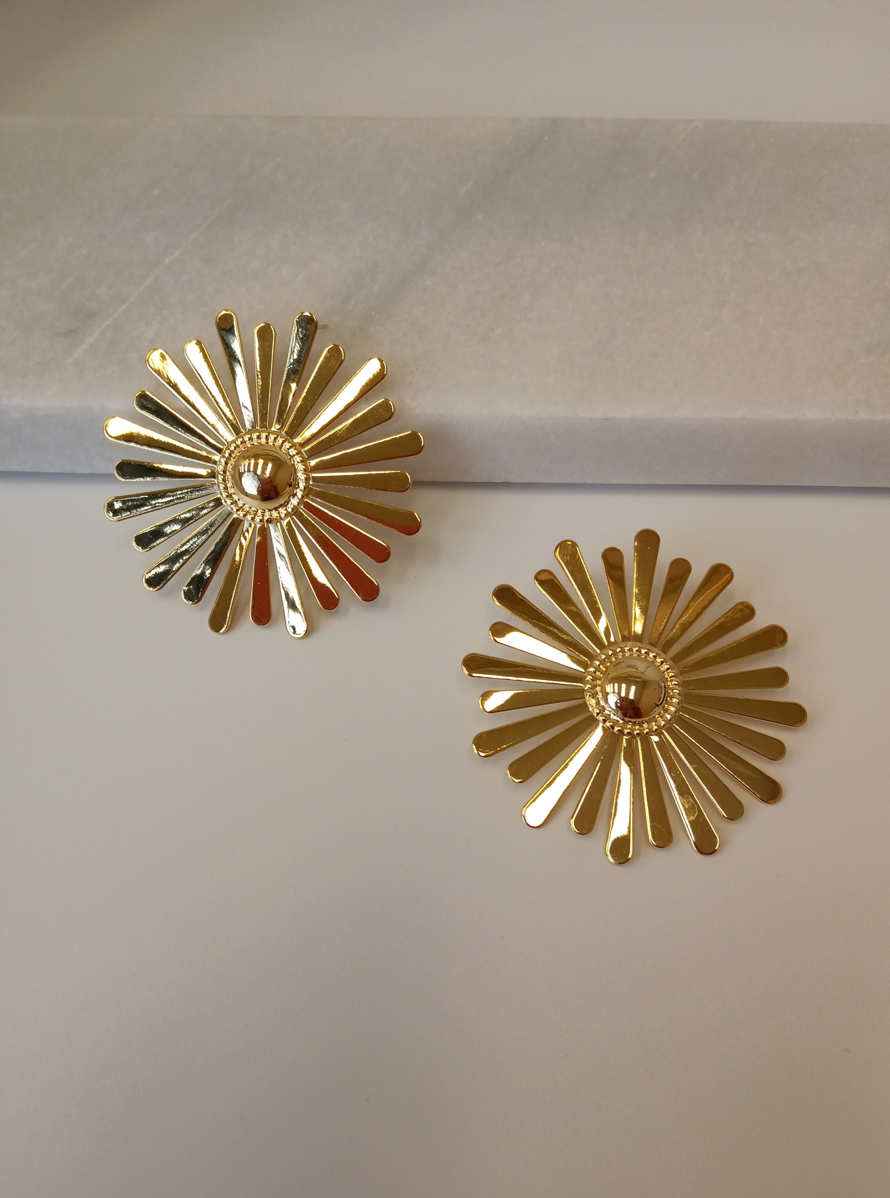 Large Petal Flower Earrings with CZ Center & 14k Gold Bezel – Dandelion  Jewelry