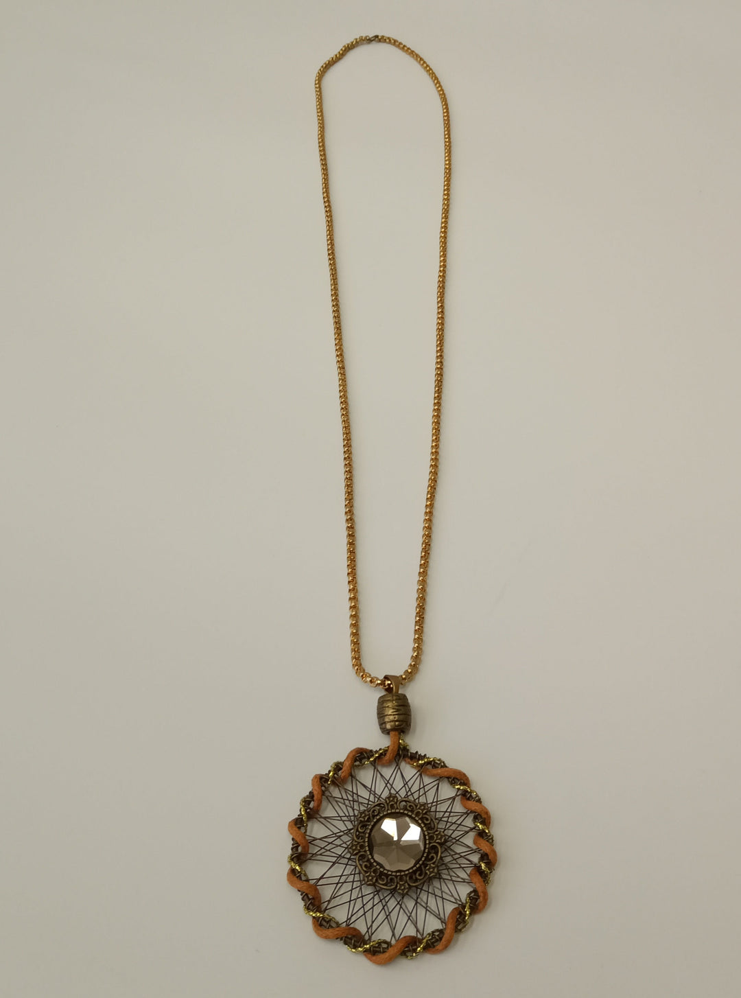 Boho Necklace with Brass Pendant & Gold Plated Chain
