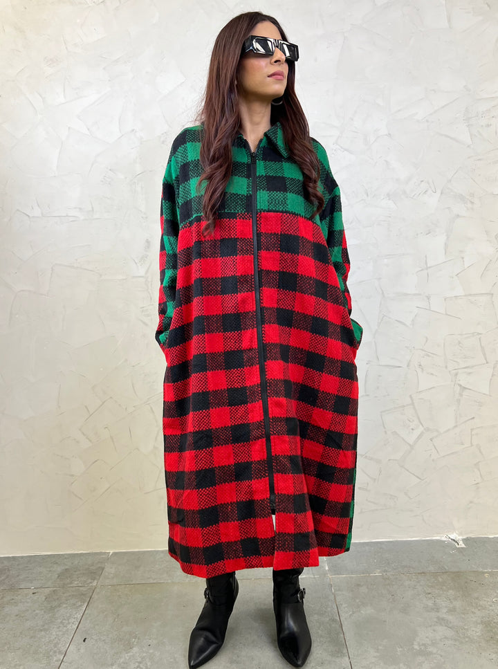 Red and Green Long Trench Coat