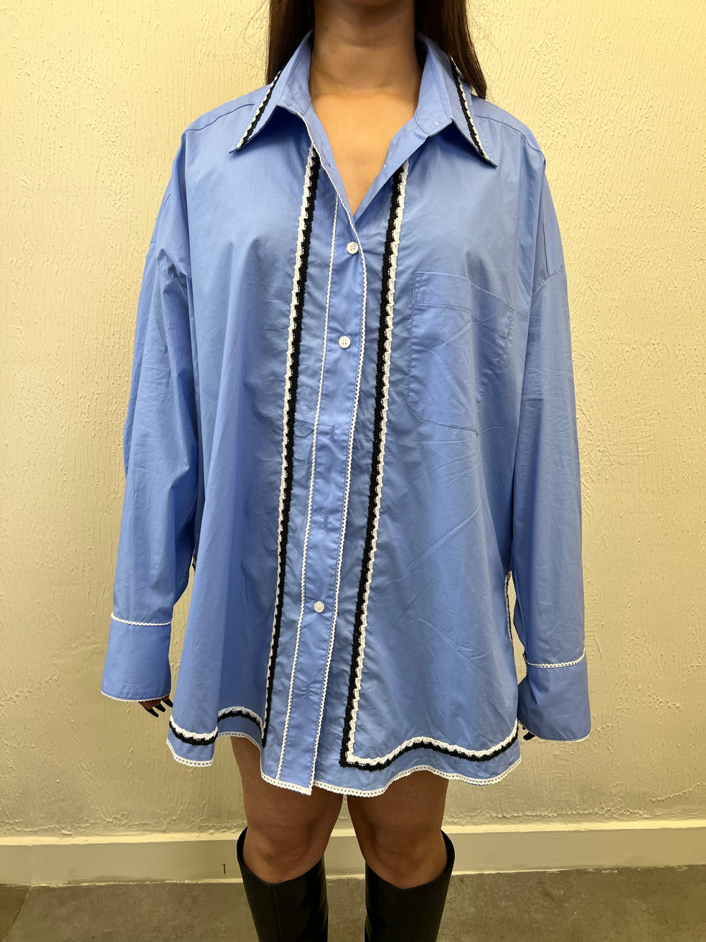 Oversized light blue shirt for women with collar