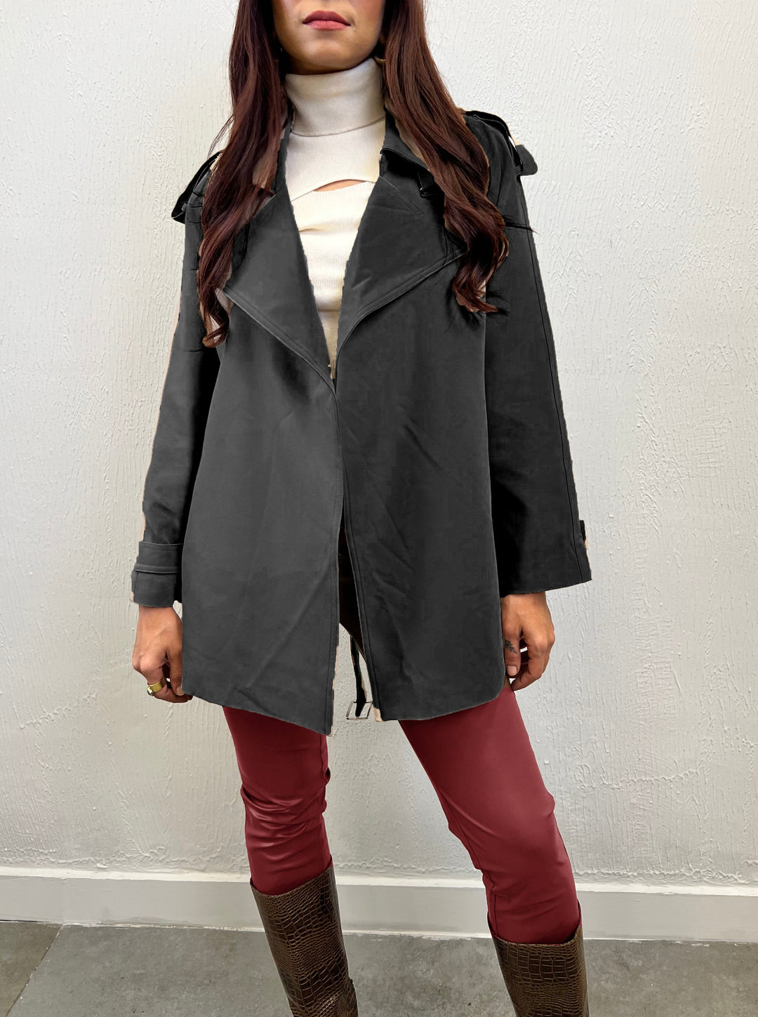 Unconventional Style in Unique Black Trench Coat