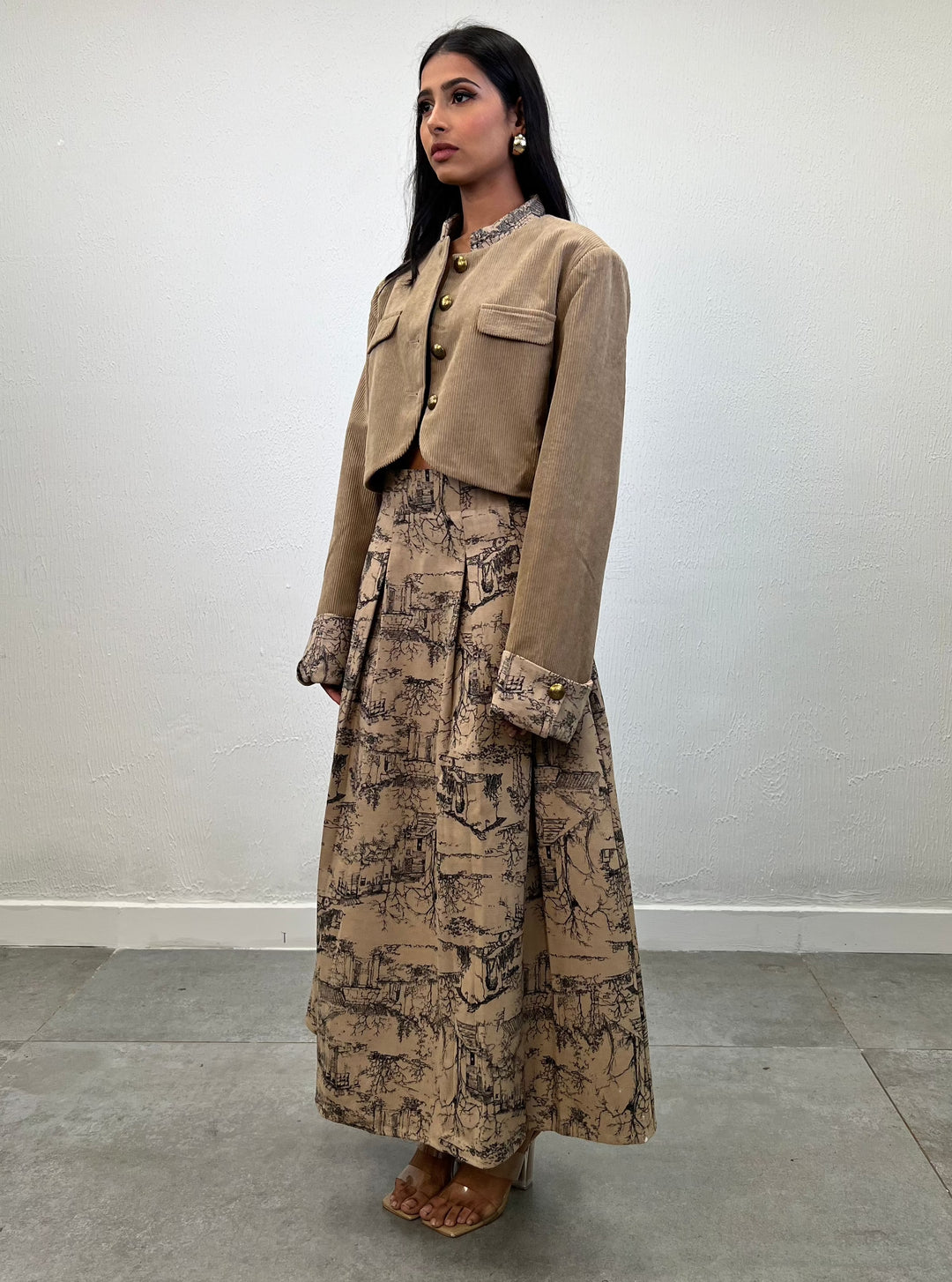 Crop Jacket with the matching Long Box Pleated Skirt
