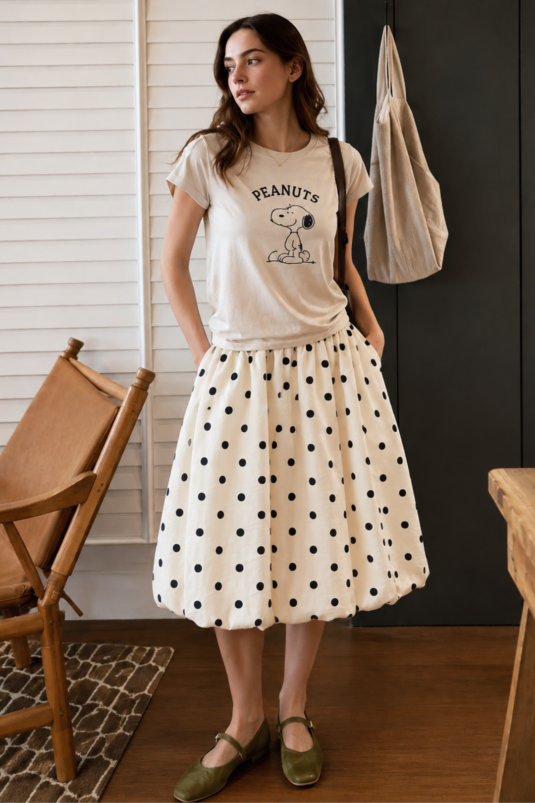 Ivory Polka Bubble Skirt for women