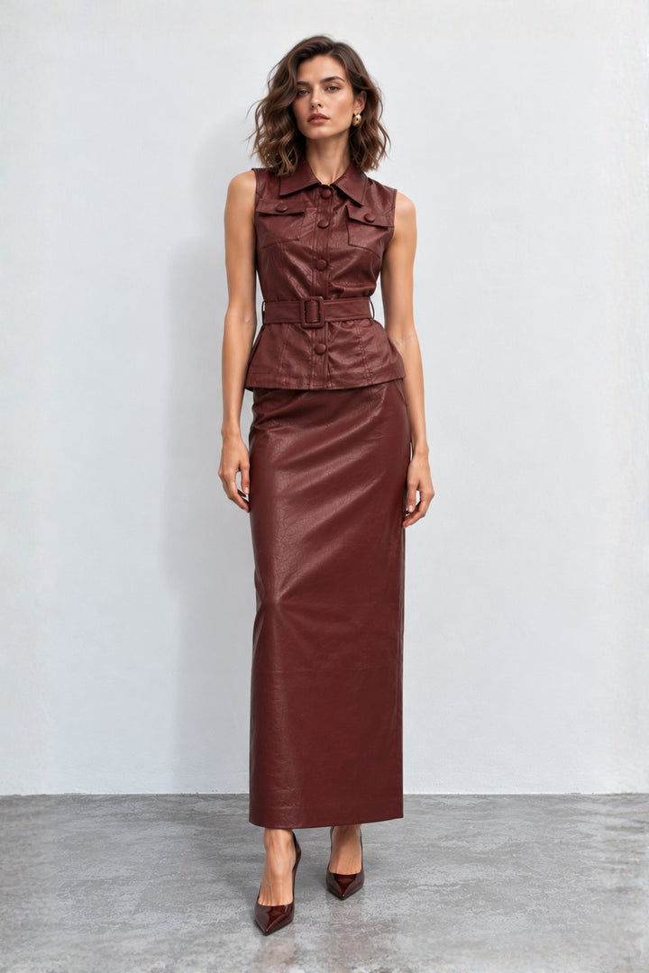 Faux leather skirt set for women