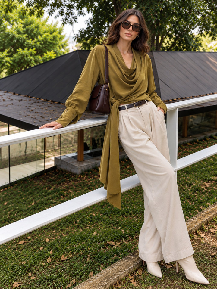 Matcha Draped Wrap Top