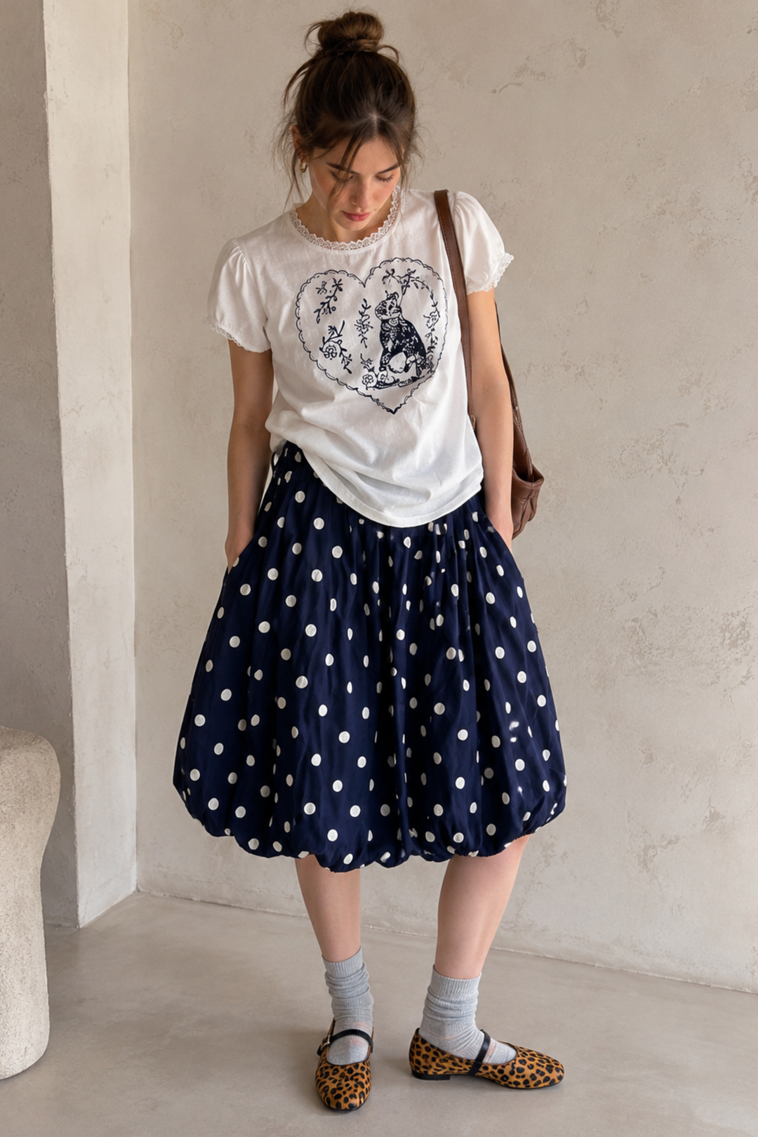 Navy Polka Bubble Skirt