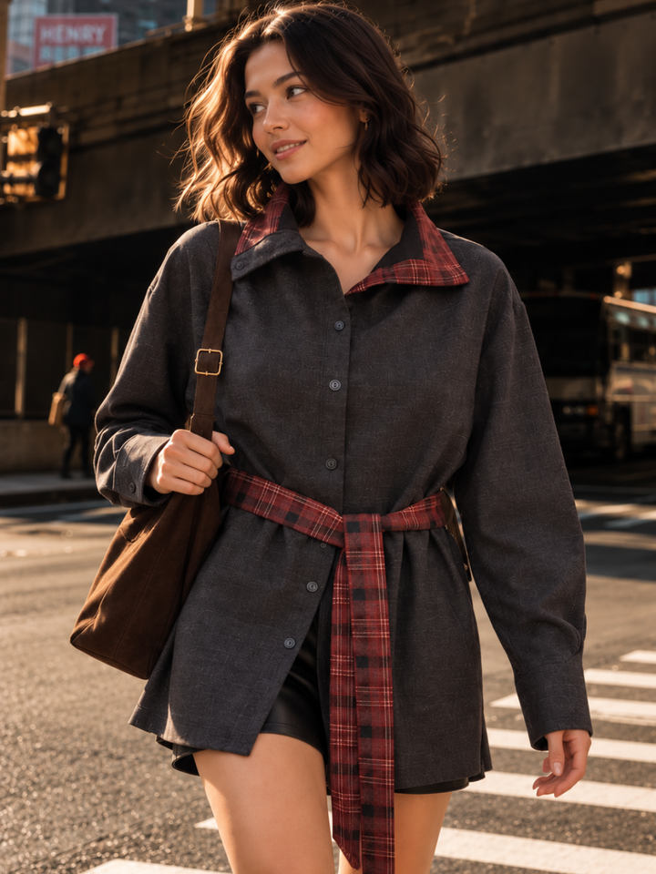 Raven Plaid Belted Shacket